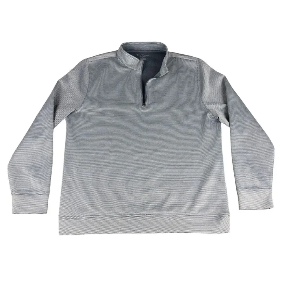 Hickey Freeman Pullover Men's Large Gray Long Sleeve 1/4 Zip Jacket Striped Golf